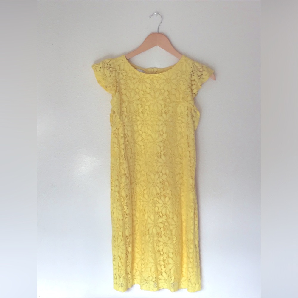 Butter Yellow Daisy Lace Cap Sleeve Dress - 8 Petite